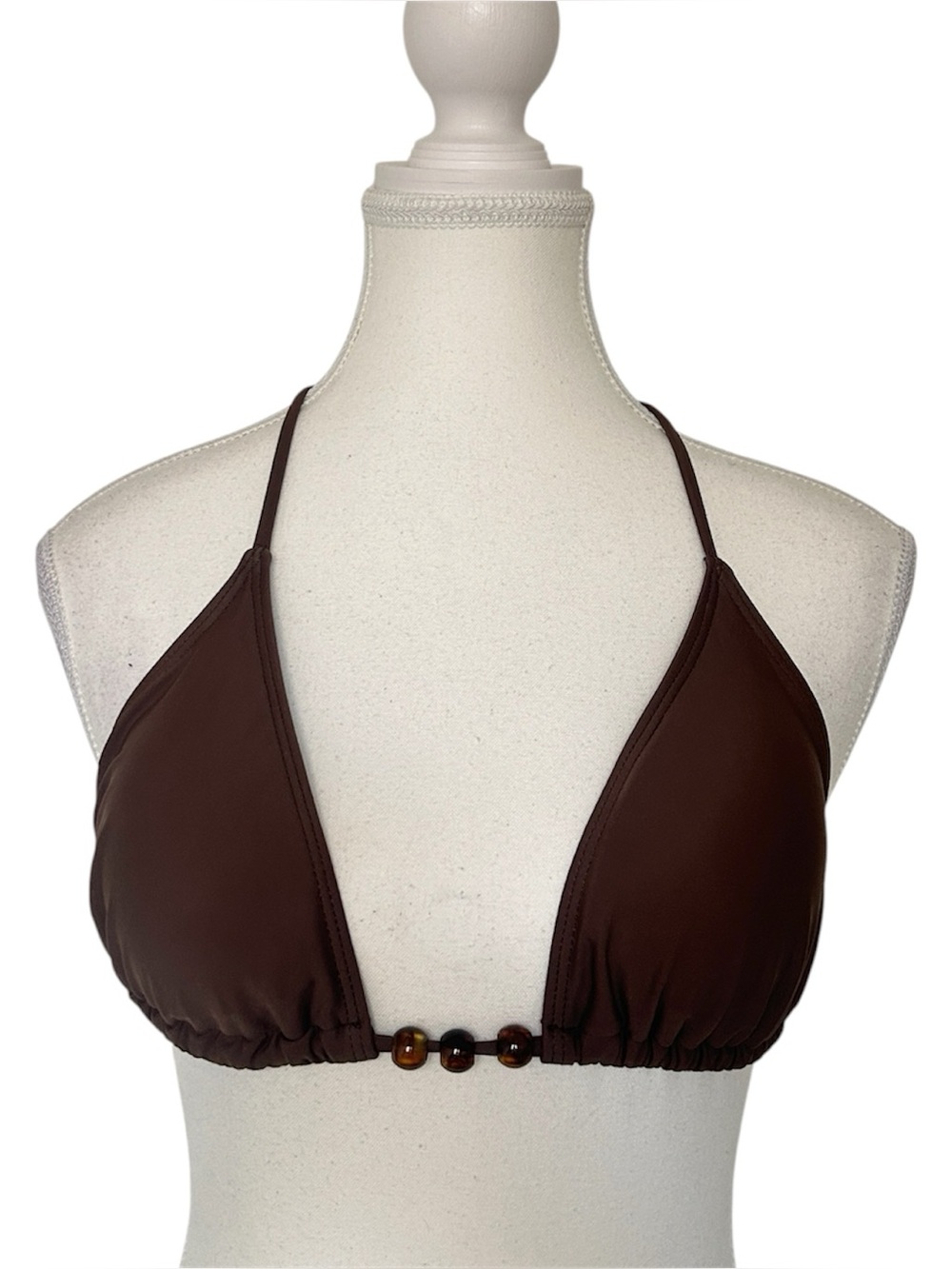 Y2K Style Basic Brown Beaded Bikini Top